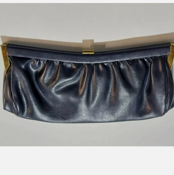 COPY - Vintage Clutch Purse Handbag  Navy Blue Formal Gold Clasp small evening … - Picture 4 of 5